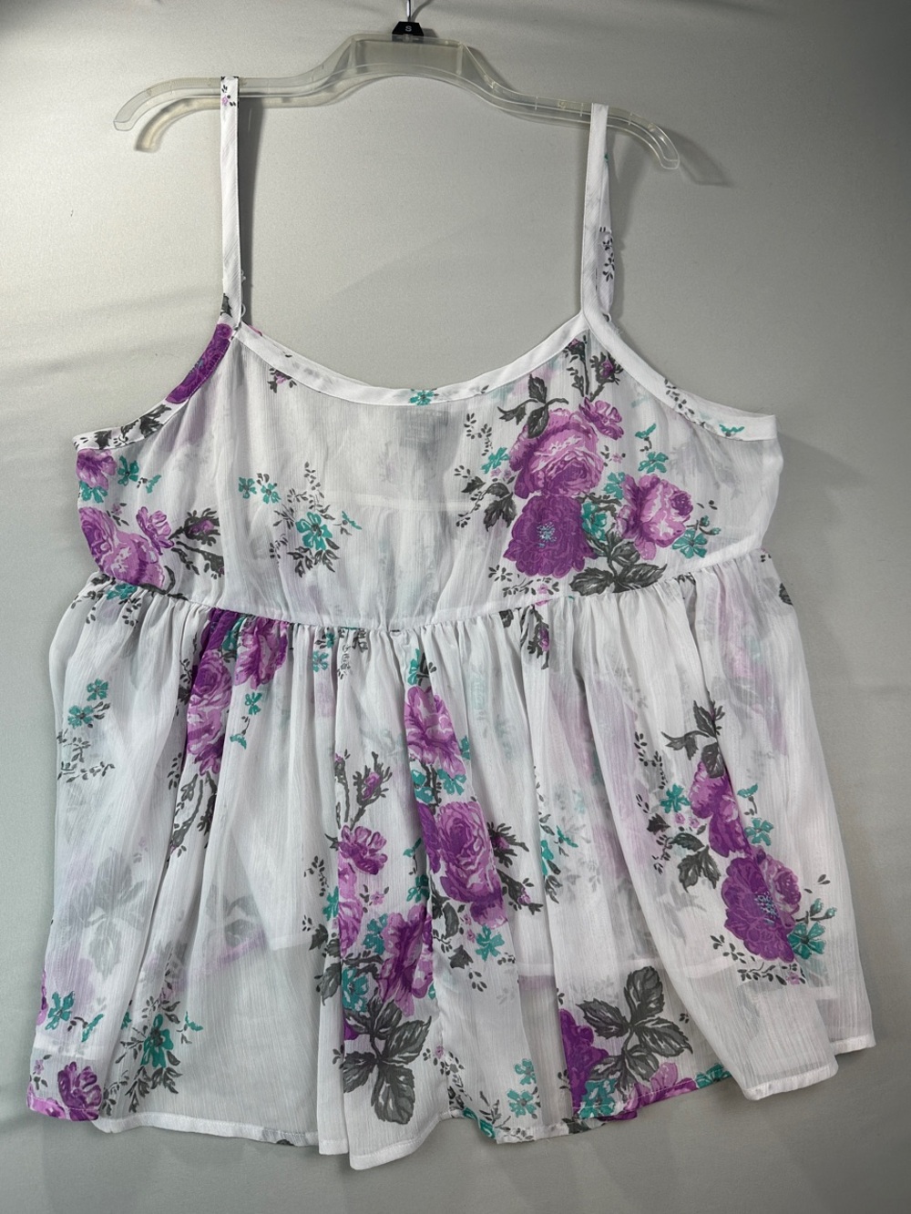 Torrid Sheer Floral Cami Tank Top 1 White Floral Spaghetti-Strap Flowy Fairy